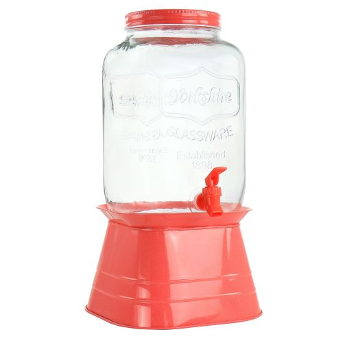 Gibson Home Chiara 2 Gallon Glass Mason Jar Dispenser with Metal Lid and Base in Red