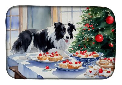 Border Collie Christmas Cookies Dish Drying Mat Absorbent Dish Drying Mat Pad for Kitchen Counter Dish Drainer Mat for Countertop, 14 x 21", Multicolo
