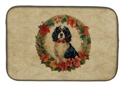 Cavalier Spaniel Christmas Flowers Dish Drying Mat Absorbent Dish Drying Mat Pad for Kitchen Counter Dish Drainer Mat for Countertop, 14 x 21", Multic