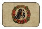 Basset Hound Christmas Flowers Dish Drying Mat Absorbent Dish Drying Mat Pad for Kitchen Counter Dish Drainer Mat for Countertop, 14 x 21", Multicolor