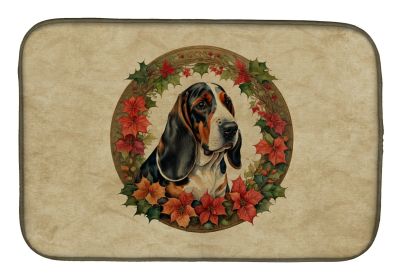 Basset Hound Christmas Flowers Dish Drying Mat Absorbent Dish Drying Mat Pad for Kitchen Counter Dish Drainer Mat for Countertop, 14 x 21", Multicolor