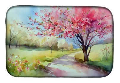 Michigan Apple Blossoms in Watercolor Dish Drying Mat Absorbent Dish Drying Mat Pad for Kitchen Counter Dish Drainer Mat for Countertop, 14 x 21", Mul