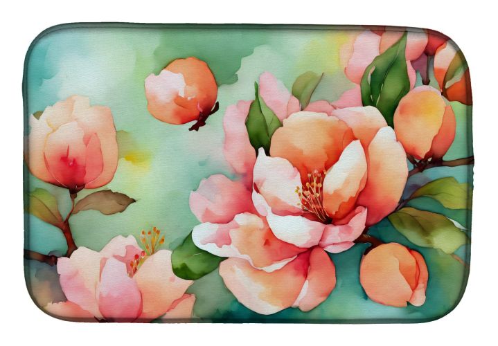 Delaware Peach Blossom in Watercolor Dish Drying Mat Absorbent Dish Drying Mat Pad for Kitchen Counter Dish Drainer Mat for Countertop, 14 x 21", Mult