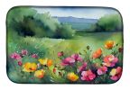 North Dakota Wild Prairie Roses in Watercolor Dish Drying Mat Absorbent Dish Drying Mat Pad for Kitchen Counter Dish Drainer Mat for Countertop, 14 x