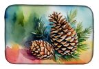 Maine White Pine Cone and Tassels in Watercolor Dish Drying Mat Absorbent Dish Drying Mat Pad for Kitchen Counter Dish Drainer Mat for Countertop, 14
