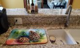 Maine White Pine Cone and Tassels in Watercolor Dish Drying Mat Absorbent Dish Drying Mat Pad for Kitchen Counter Dish Drainer Mat for Countertop, 14